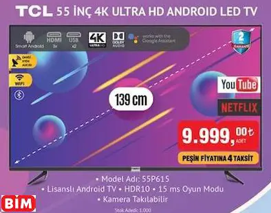 TCL 55 İNÇ 4K ULTRA HD ANDROİD LED TV